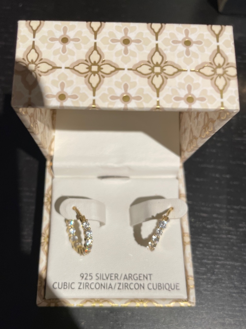 Gold-Tone 925 Silver Cubic Zirconia Hoop Earrings